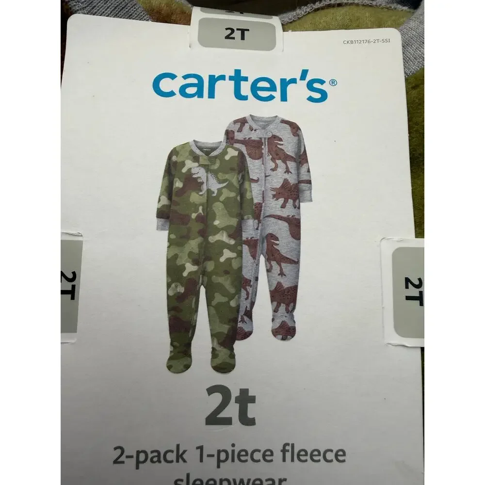 Carter’s 2-Pack Fleece Footed Sleepers Dinosaur 2T NWT